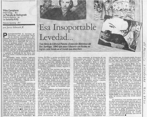 Esa insoportable levedad --  [artículo] Javier Edwards R.