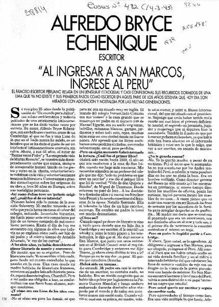 Alfredo Bryce Echenique, escritor "Al ingresar a San Marcos, ingresé al Perú"  [artículo] Carlos Franz.