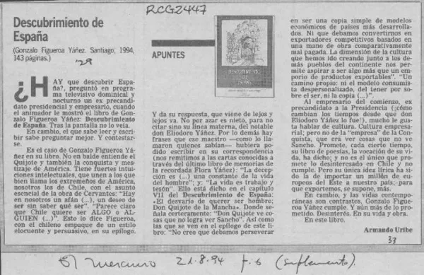 Descubrimiento de España  [artículo] Armando Uribe.