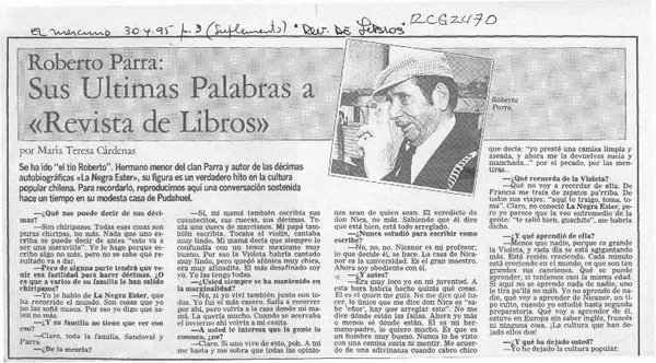 Sus últimas palabras a "Revista de Libros"  [artículo] María Teresa Cárdenas.