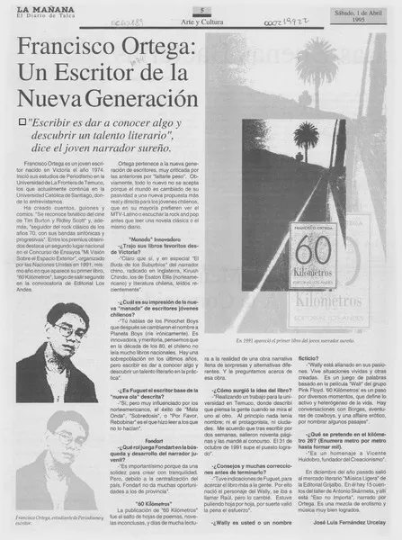 Francisco Ortega, un escritor de la nueva generación  [artículo] José Luis Fernández Urcelay.