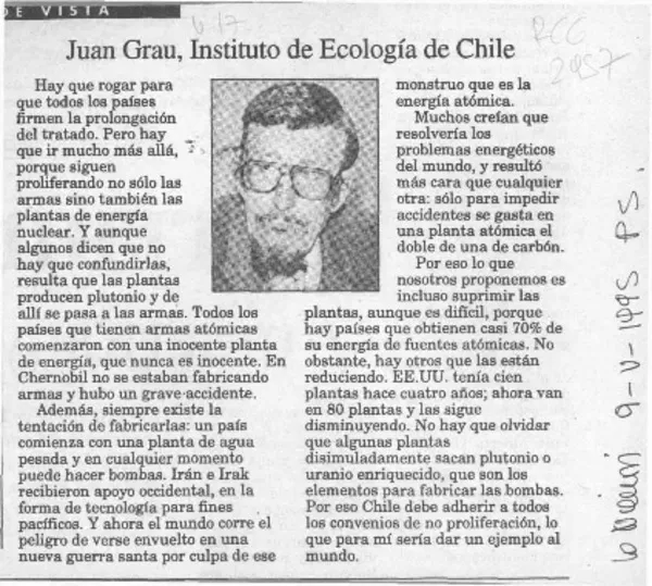 Juan Grau, Instituto de Ecología de Chile  [artículo].