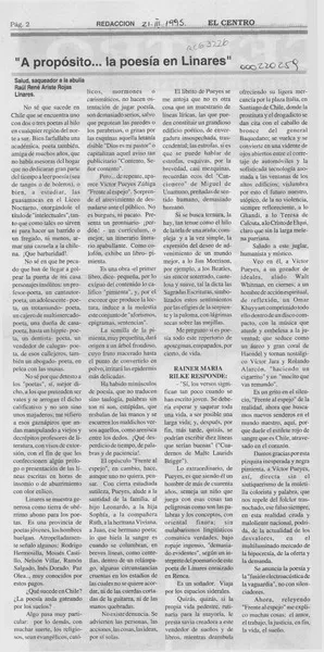 "A propósito --la poesía en Linares"  [artículo] Raúl René Ariste Rojas.