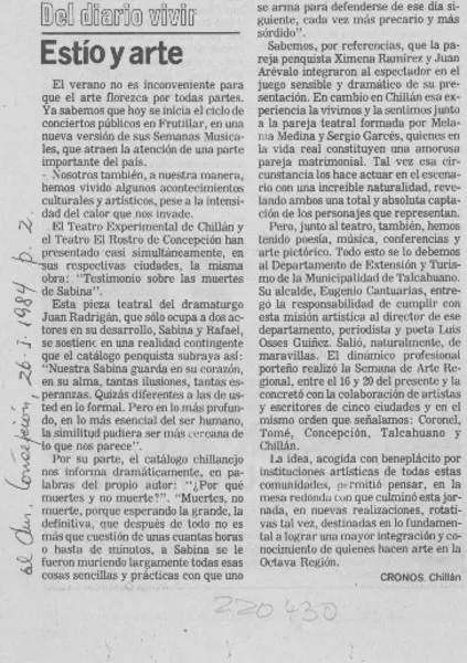 Estío y arte  [artículo] Cronos.