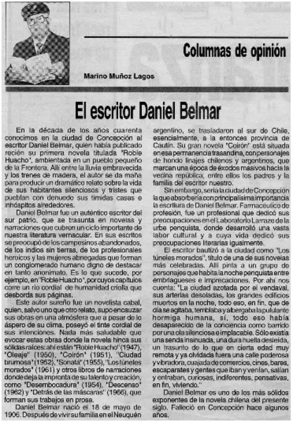 El escritor Daniel Belmar  [artículo] Marino Muñoz Lagos.