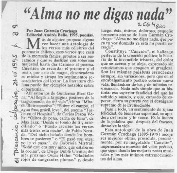 "Alma, no me digas nada"  [artículo].