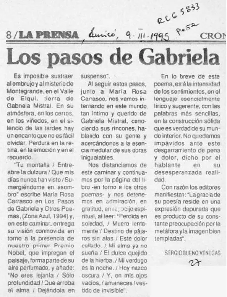 Los pasos de Gabriela  [artículo] Sergio Bueno Venegas.