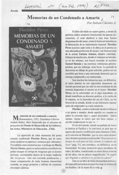 Memorias de un condenado a amarte  [artículo] Nelson Cáceres A.