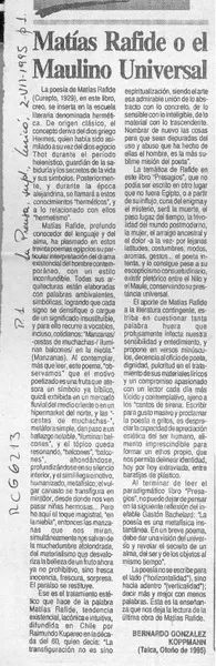 Matías Rafide o el maulino universal  [artículo] Bernardo González Koppmann.