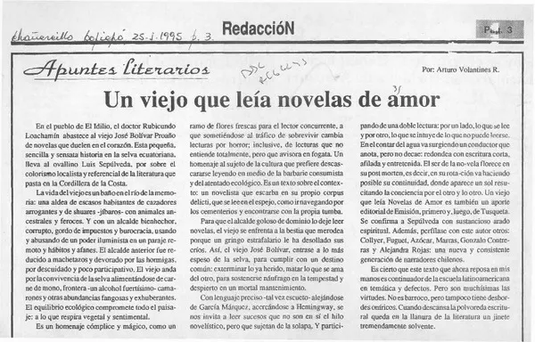 Un viejo que leía novelas de amor  [artículo] Arturo Volantines Reinoso.