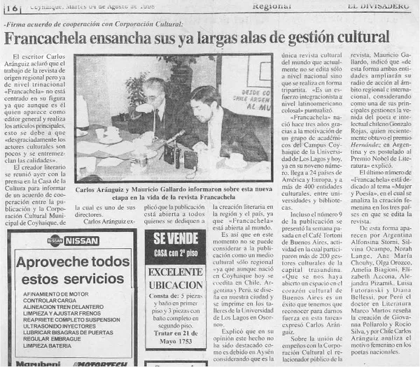 Francachela ensancha sus ya largas alas de gestión cultural  [artículo]