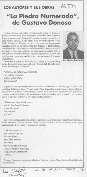 "La piedra numerada", de Gustavo Donoso  [artículo] Matías Rafide B.