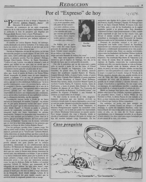 Por el "Expreso" de hoy  [artículo] Sara Vial