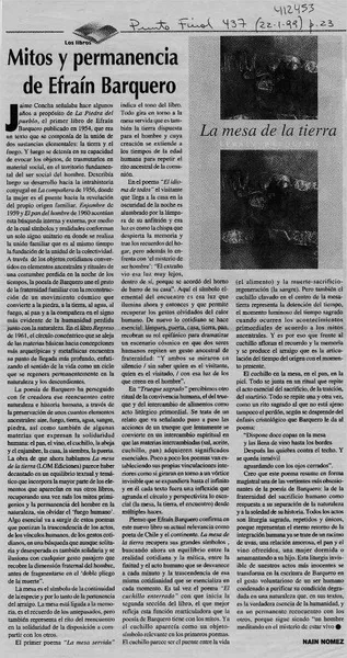 Mitos y permanencia de Efraín Barquero  [artículo] Naín Nómez