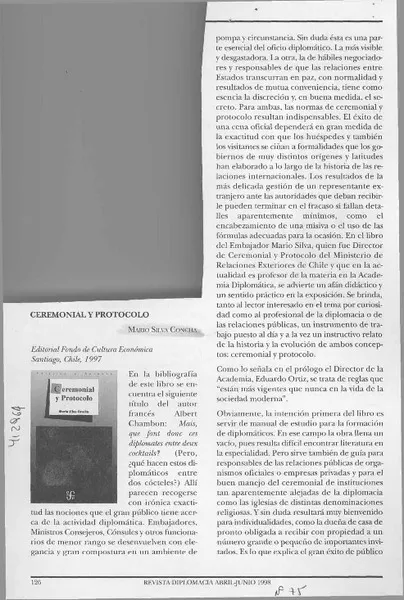 Ceremonial y protocolo  [artículo] José Cayuela