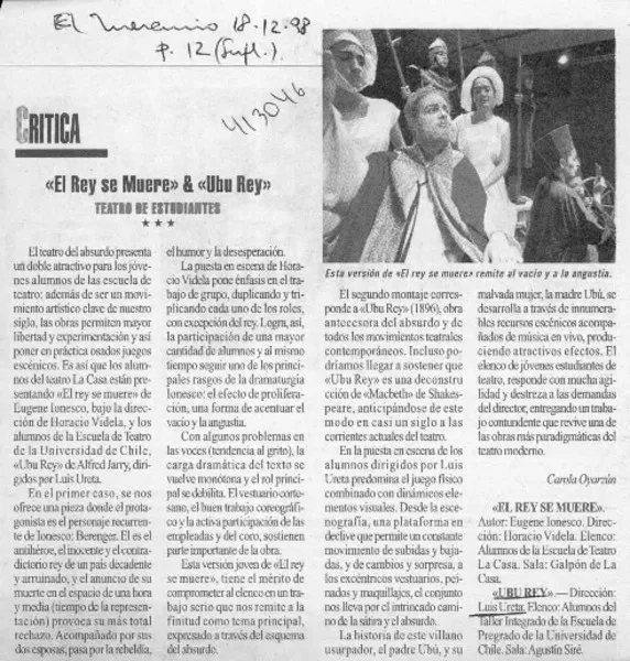 "El Rey se muere & "Ubu Rey"  [artículo] Carola Oyarzún