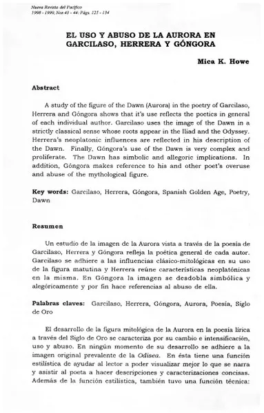 El uso y abuso de la Aurora en Garcilaso, Herrera y Góngora  [artículo] Mika K. Howe