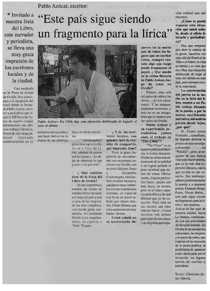 "Este país sigue siendo un fragmento para la lírica"  [artículo] Christian Estay García