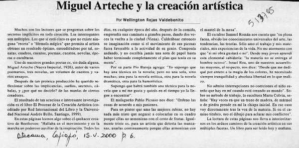 Miguel Arteche y la creación artística  [artículo] Wellington Rojas Valdebenito