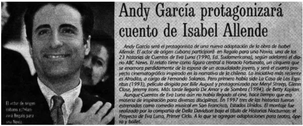 Andy García protagonizará cuento de Isabel Allende  [artículo]