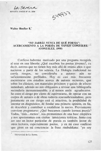 "No sabrás nunca de qué forma"  [artículo] Walter Hoefler E.