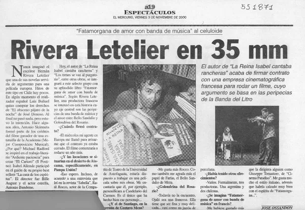 Rivera Letelier en 35 mm [entrevista] [artículo] : José Ossandón.