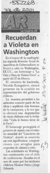 Recuerdan a Violeta en Washington.  [artículo]