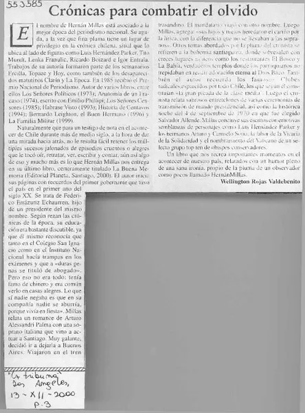 Crónicas para combatir el olvido  [artículo] Wellington Rojas Valdebenito