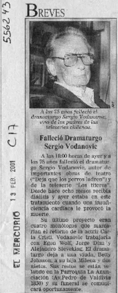 Falleció dramaturgo Sergio Vodanovic  [artículo]