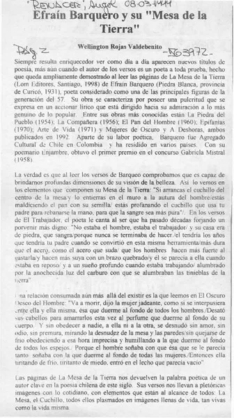 Efraín Barquero y su "Mesa de la Tierra"  [artículo] Wellington Rojas V.