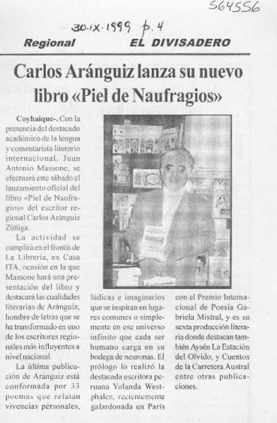 Carlos Aránguiz lanza su nuevo libro "Piel de Naufragios"  [artículo]