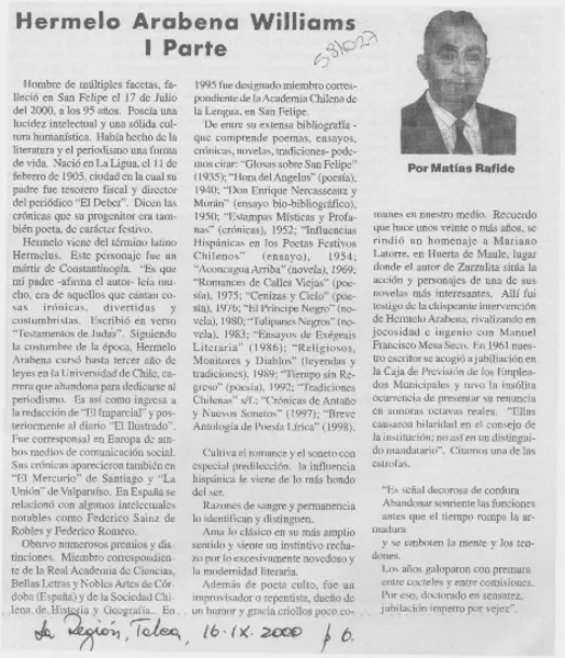 Hermelo Arabena Williams  [artículo] Matías Rafide