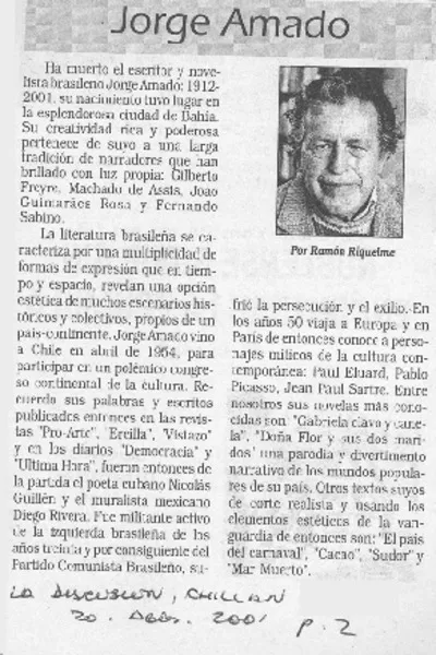 Jorge Amado  [artículo] Ramón Riquelme