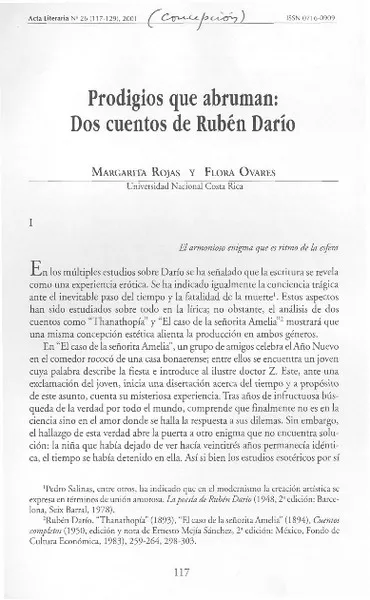 Prodigios que abruman, dos cuentos de Rubén Darío  [artículo] Margarita Rojas <y> Flora Ovares