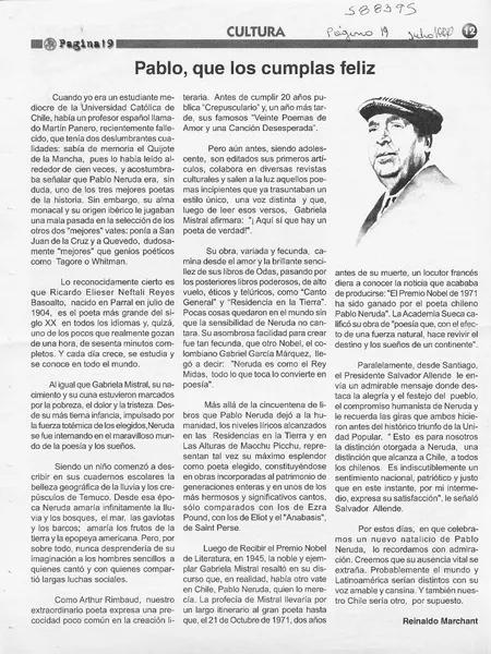 Pablo, que los cumplas feliz  [artículo] Reinaldo Marchant