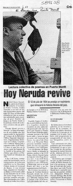 Hoy Neruda revive  [artículo]