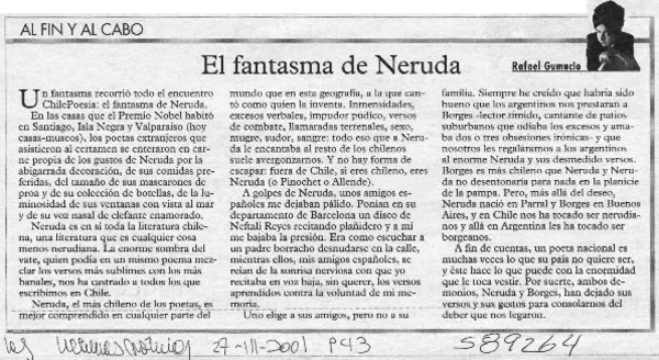 El fantasma de Neruda  [artículo] Rafael Gumucio