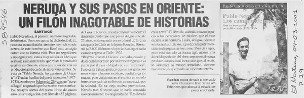 Neruda y sus pasos en oriente, un filón inagotable de historias  [artículo]