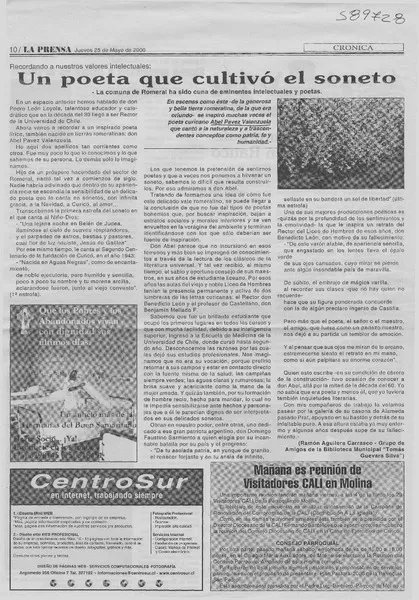 Un poeta que cultivó el soneto  [artículo] Ramón Aguilera Carrasco