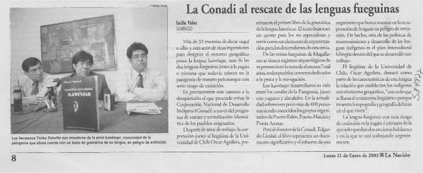 La Conadi al rescate de las lenguas fueguinas  [artículo] Cecilia Yáñez
