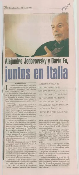 Alejandro Jodorowsky y Darío Fo, juntos en Italia.  [artículo]