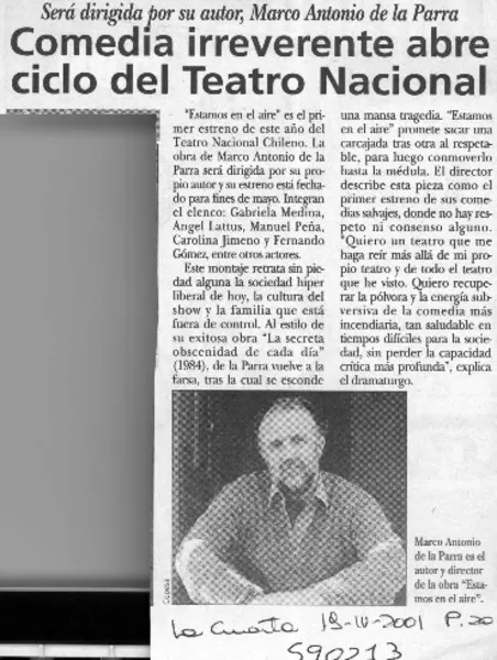 Comedia irreverente abre ciclo del Teatro Nacional  [artículo].