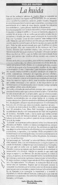 La huida  [artículo] Luis Alberto Mansilla