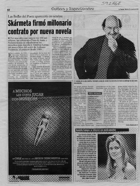 Skármeta firmó millonario contrato por nueva novela  [artículo] Carlos Maldonado R.
