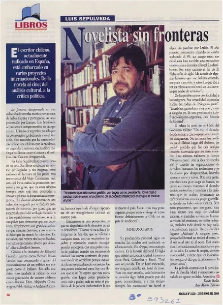 Novelista sin fronteras  [artículo] Ana María Yévenes