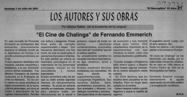 "El csne de Chalinga" de Fernando Emmerich  [artículo] Matías Rafide