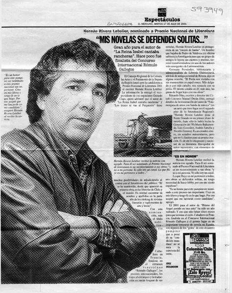 "Mis novelas se defienden solitas"  [artículo] José Ossandón.