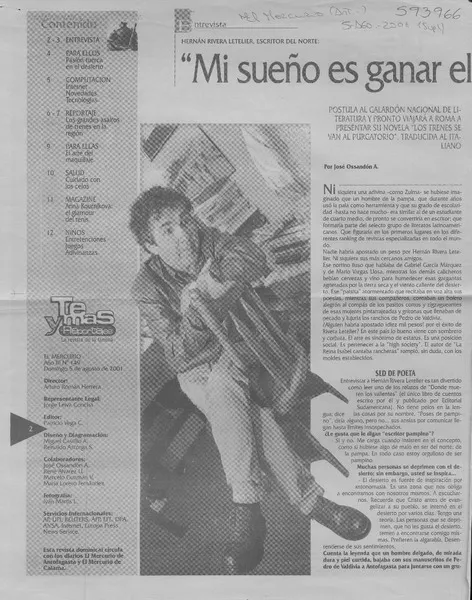 "Mi sueño es ganar el Premio Premio Nobel" [entrevista] [artículo] : José Ossandón A.