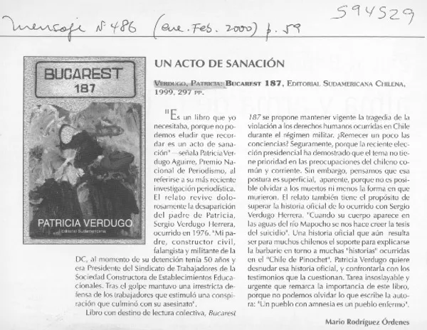 Un acto de sanación  [artículo] Mario Rodríguez Órdenes