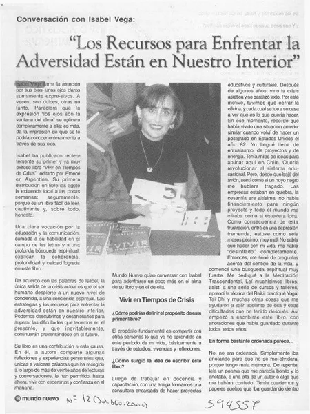 "Los recursos para enfrentar la adversidad están en nuestro interior"  [artículo]